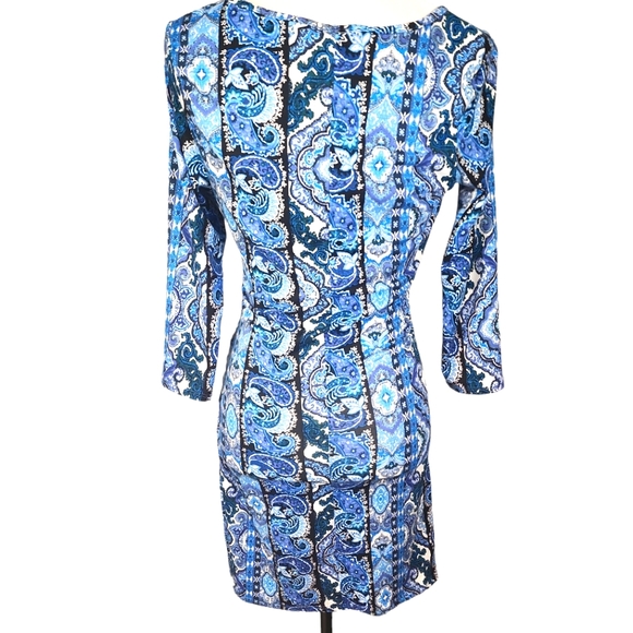 M. Fasis Bodycon Paisley Blue Dress. M - Picture 4 of 12